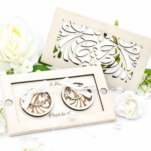 Porte alliance personnalisé en bois, boite pour bagues, écrin, mariage, champêtre,...