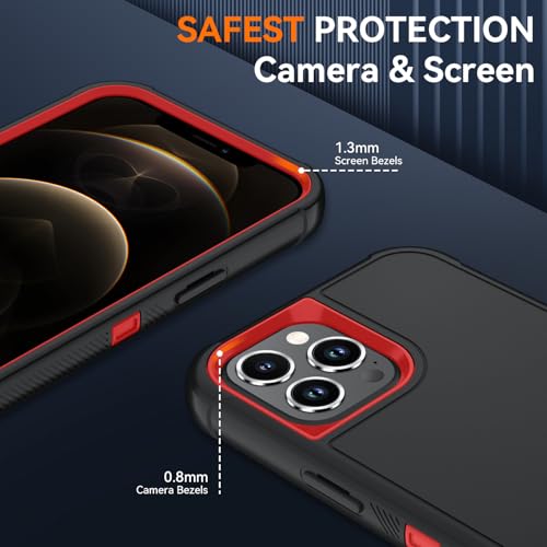 Image of SunStory Compatible with iPhone 12 Pro Max Case with HD Screen Protector, 3-Layer Heavy Duty Full-Body Cover,3 in 1 Hybrid Protective Case for iPhone 12 Pro Max 6.7 inch,BlackRed