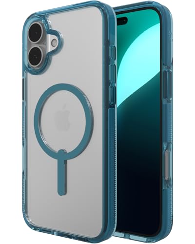 Image of ZAGG Santa Cruz Snap iPhone 16 Plus Case - MagSafe Compatible, 13ft Military-Grade Drop Protection, Graphene Reinforced, Anti-Scratch, Slim, 70% Recycled Content, Clear with Retro Blue Accents