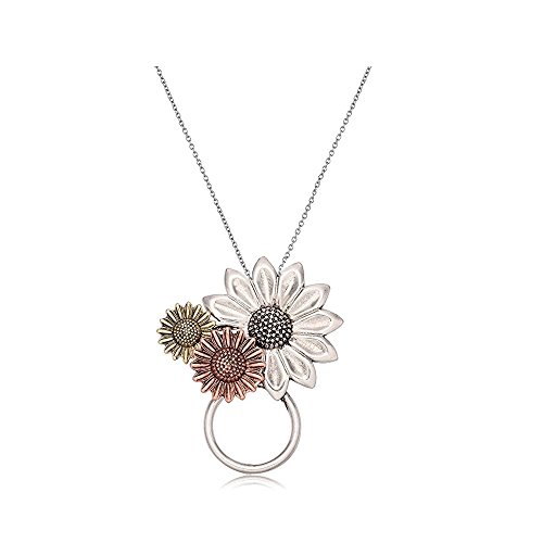 NOUMANDA Antique Gold Silver and Rose Gold 3 Sunflower Eyeglass Holder Pendant Necklace