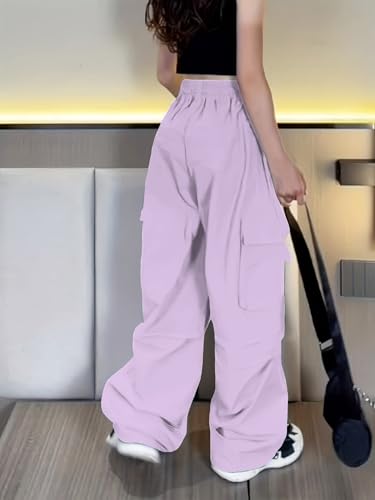 Image of Girls Cargo Pants Elastic Waist Drawstring with Pockets Pants | 6-14 years High Waist Loose fit School Hiking Casual