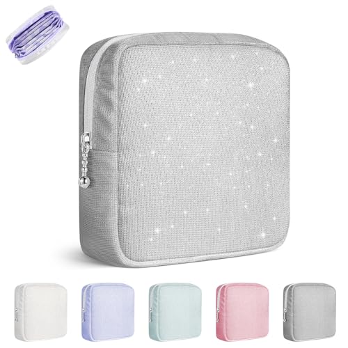 Image of Period Bag for Teen Girls, Canvas Sanitary Napkin Storage Bag with Zipper, Portable Menstrual Pad Bag Tampon Holder for Purse