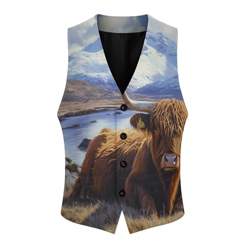 Scottish Highland Cow Men's Formal Suit Vest for Business Formal Or Casual Dress Waistcoat Wedding4