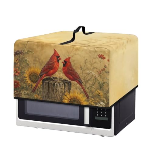 Image of Convection Oven Dust Cover, Easy to Clean, Electric Appliance Protector Smart Microwave Oven Cover for Countertop, S, 18.25 x 14.5 x 11 Inches, Cardinal Bird Sunflower