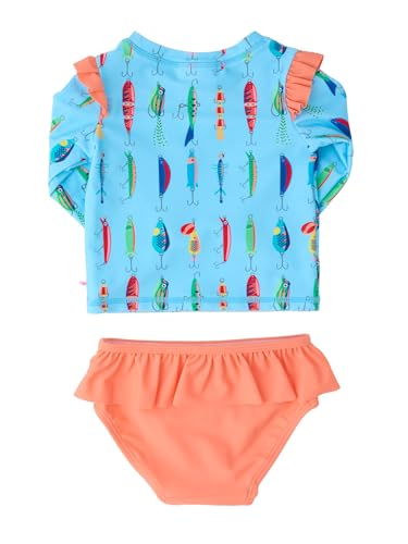 Image of RuffleButts Baby Girls Modern Skirted Rash Guard Bikini - UPF 50+ Sun Protection Swimsuit