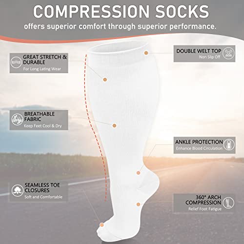 Image of Diu Life 3 Pairs Plus Size Compression Socks for Women and Men Wide Calf Extra Knee High Support for Circulation