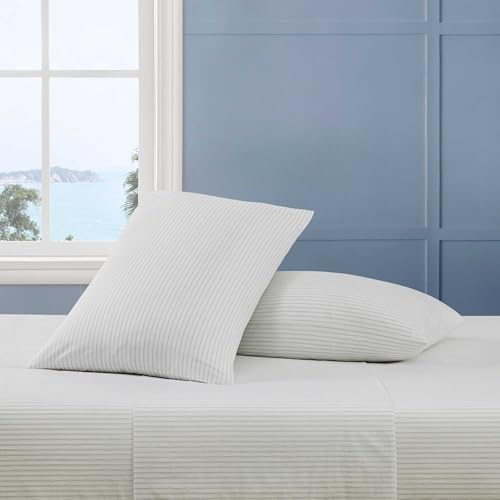 Image of Tommy Hilfiger - Full Size Sheet Set, Crisp & Tailored Cooling Sheets with a Smooth Cotton Percale Lightweight Feel - Bed Sheets with Matching Pillowcases & Fitted Sheet (Monogram Stripe Grey)
