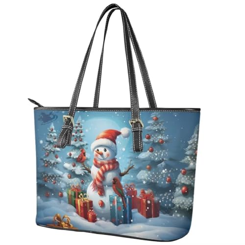Image of Coldinair Christmas Leather Tote Bag for Women with Zipper Large Shoulder Tote Bag Shopping Casual Travel Bag Handbag Purse