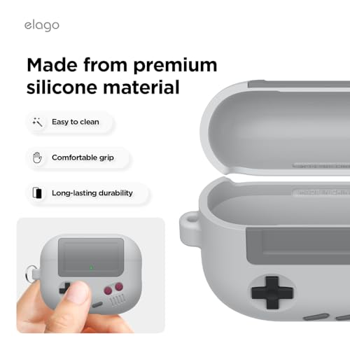 Image of elago AW5 Compatible with AirPods Pro 3 Case Cover - Classic Retro Handheld Game Console Design Case, Carabiner Included [Light Grey]