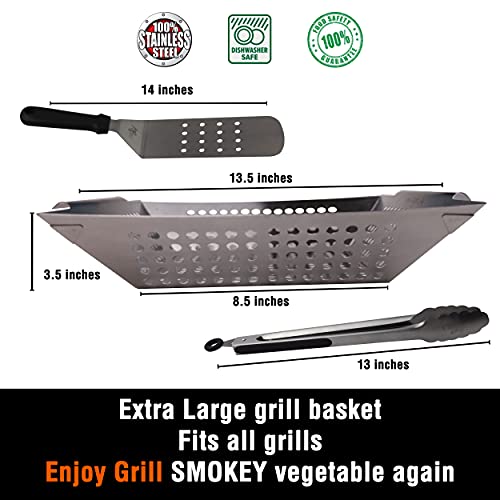 Large Vegetable Grill Basket Heavy Duty Bbq Grilling Accessories Nonstick Stainless Steel Cooking Baskets Veggie And Meat Best Bbq Utensil Set Work On All Outdoor Barbecue & Smoker Weber Grill Gift #TOP3