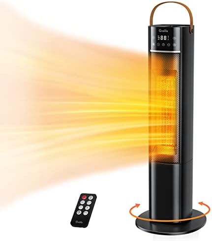 26" Space Heater for Indoor Use, Grelife 1500W PTC Fast Heating Oscillating Ceramic Heater with Thermostat, Remote, Overheat&Tip-Over Protection, 12H Timer, Portable Electric Heater for Bedroom Office