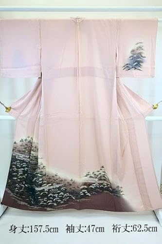 単衣 訪問着 身丈157.5cm 裄丈62.5cm 桜色 一つ紋 正絹.5wtのサムネイル