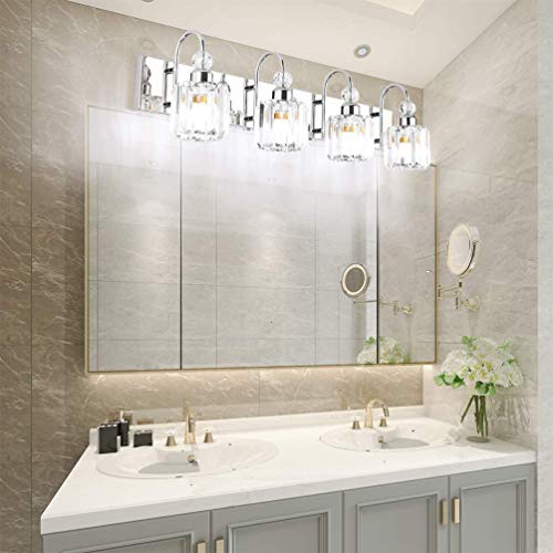 Ralbay Modern Led Crystal Bathroom Vanity Lights 4-Lights Stainless Steel Crystal Vanity Lights Over Mirror Modern Crystal Bathroom Vanity Lighting Fixtures #TOP2