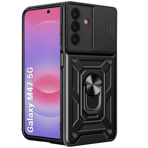 Image of TheGiftKart Tough Armor Bumper Back Cover Case for Samsung Galaxy M47 5G | Sliding Camera Cover, Kickstand & Ring Holder | 360 Degree Protection Back Cover Case for Samsung M47 5G (PC & TPU, Black)