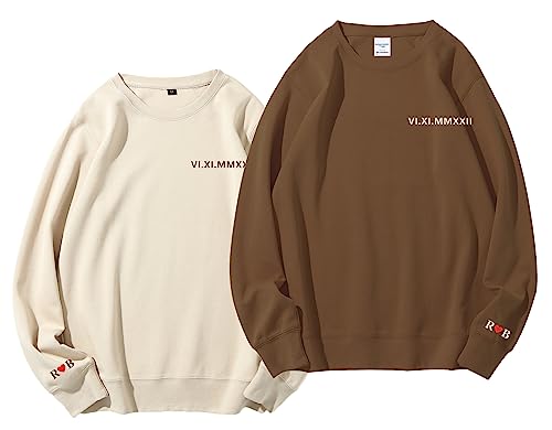 Custom Embroidered Roman Numeral Date Sweatshirt Matching Couple Outfits for Couple Sweatshirt Special Day Date/Initials on Sleeve/Wedding Day Birthday Valentines Day Couples Gift