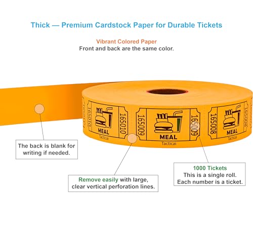 Image of Tacticai 1000 Food & Meal Raffle Tickets, Single Roll, Orange