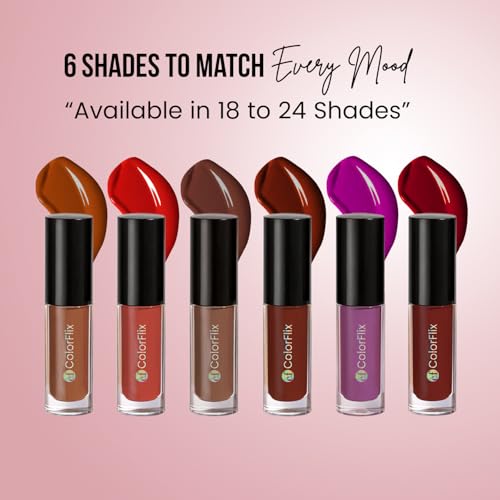 Image of ColorFlix Glam Mini Lip Kit Set of 6, UltraStay Liquid Lipsticks for All Day Wear 2ml Each