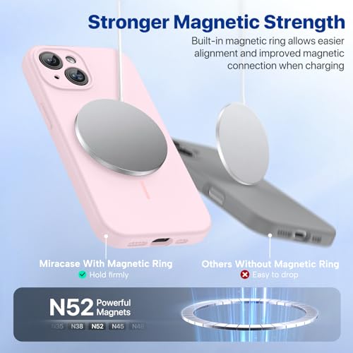 Image of Miracase Magnetic for iPhone 15 Plus Case, [Soft Anti-Scratch Microfiber Lining], Compatible with MagSafe, Liquid Silicone Shockproof Drop Protection Phone Case for 15 Plus, Sand Pink