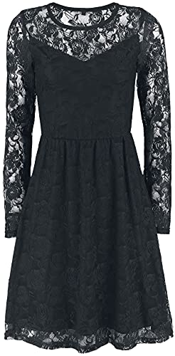 Gothicana by EMP Damen schwarzes Langarm-Kleid tailliert aus Spitze mit Herz-Ausschnitt L