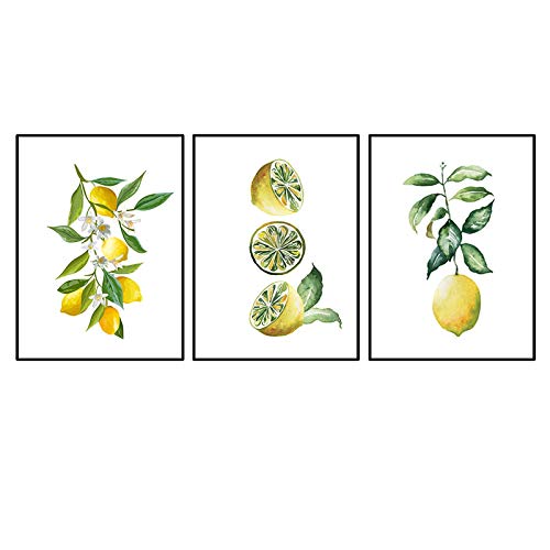 Toile peinture fruits d'été jaune citron 50x75cm lot de 3 pour décoration murale