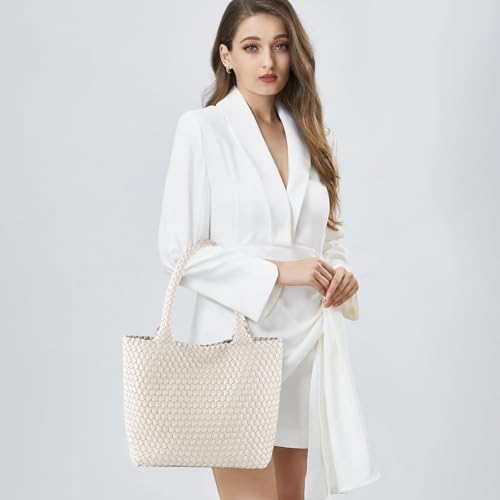 Hand Woven Bag Tote Bag For Women Top Handle Shoulder Bag Vegan Leather Large Travel Beach Bag Hobo Bag Handbag - Image 7