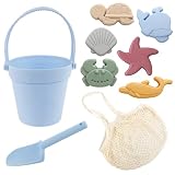 Biubee 9Pcs Silicone Sand Toys for Baby with Portable Beach Bag - Kids Beach Set with Beach Toy Molds Shovel Bucket Set - Toddler Sandbox Toys for Kids Outdoor Summer Playset