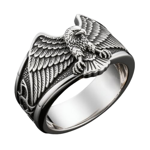 925 Sterling Silver Flying Hawk Eagle Personalized Name Ring Men's Animal Wing Viking Eagle Totem Rings Vintage Pinky Thumb punk Ring for Dad Father Husband Eagle Lover,Customized name Size 6-14