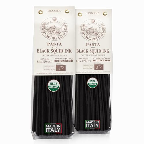 Morelli Squid Ink Pasta Linguine- Organic Black Pasta Noodles, Durum Wheat Semolina, Italian Nero Di Seppia Made in Italy - 8.8 oz / 250 g (Pack of 2)