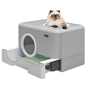 YITAHOME Arenero Gatos Cubierto, Caja de Arena para Gatos, Arenero Gato con Bandeja Extraíble, Arenero Gatos Grande con Cajón Pala, Cagadero Gatos Cerrado, Arenero para Gatos (Gris)