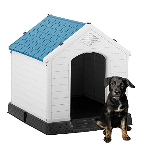 Outdoor Dog House Plastic Waterproof Doghouse For Small Medium Large Dogs Outside Dog Kennel With Air Vents And Elevated Floor (28.5" D X 26" W X 28" H, Blue) #TOP20