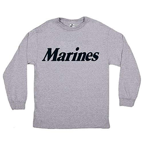 Fox Outdoor Products Marines Black Imprint Long Sleeve Imprinted T-Shirt, Heather Grey, 3X-Large