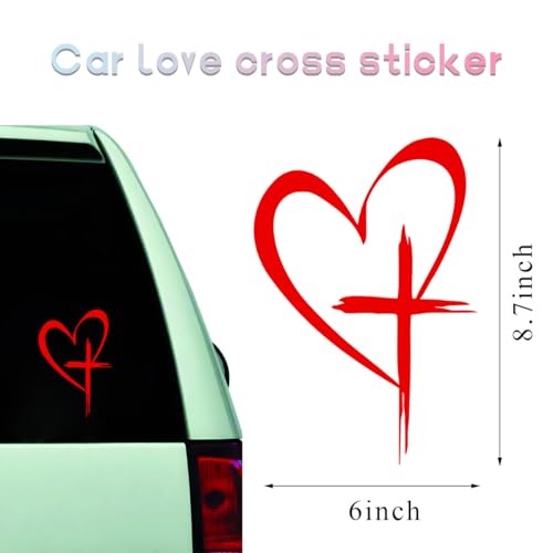 Image of DXNQ Love Cross Sticker Decal, Faith Hope Love Heart Cross Stickers Car Bumper Decals, 8.7''x6'' Vinyl Decoration Stickers for Car Window Wall Laptop Notebook, Car Accessories (Red)