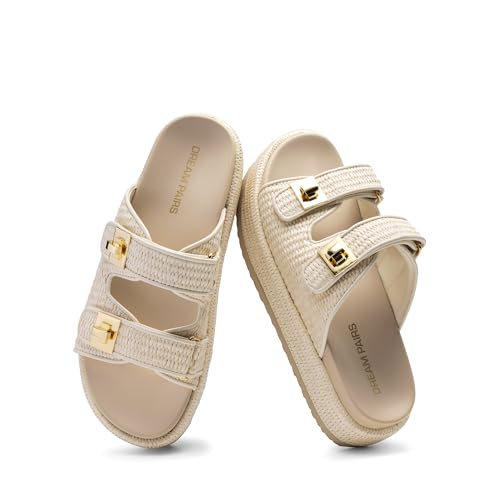 DREAM PAIRS Platform Sandals Women Raffia Espadrilles Summer Comfortable Wedge