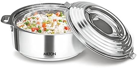 MILTON Galaxia 3500 Insulated Stainless Steel Casserole, 3300 ml | 111 oz| 3.5 qt. Thermal Serving Bowl, Keeps Food Hot & Cold for Long Hours, Elegant Hot Pot Food Warmer Cooler, Silver
