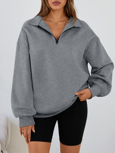 Image of Trendy Queen Women's Oversized Sweatshirts Half Quarter Zip Fleece Sweaters | Soft Cozy Zip Pullover, Comfort Warm Sweaters for Fall Winter, Fashion Mock Neck Outfits