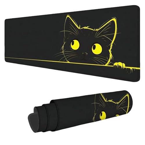 Mefooge Gaming muismat Zwart, muismat 700 x 400 x 3 mm, kat bureaumat groot, muismat met genaaide randen antislip waterbestendig bureaukussen, Mac en pc gaming accessoires, verbeterde precisie en