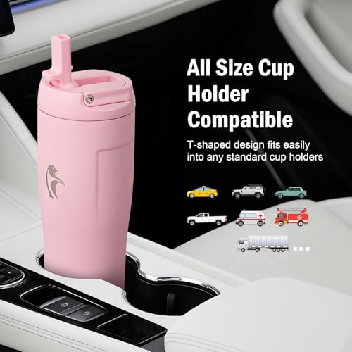 Image of Coolflask Water Bottle 32 oz Fits Car Cup Holder with Straw & Handle
