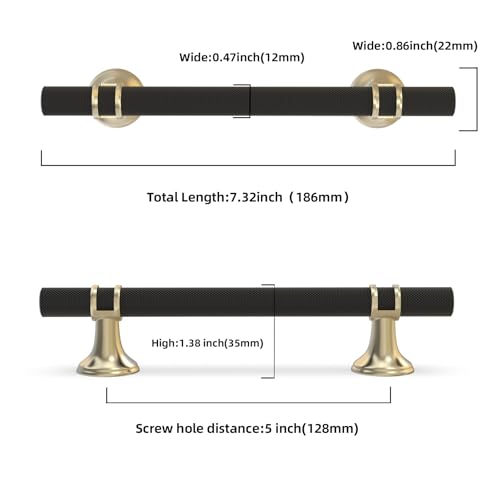 KOMOTIA 10 Pack 5 Inch Cabinet Pulls knurled Matte Black and Brushed Gold Kitchen Cabinet Handles Aluminum and Zinc Alloy Drawer Pulls Solid Cabinet Hardware by KOMOTIA - Image 2