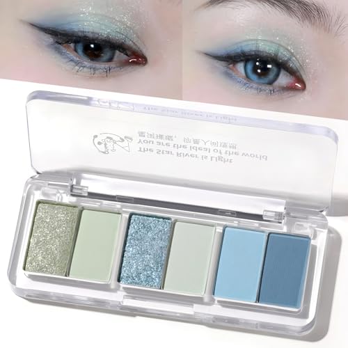 NICECONE Blue Eyeshadow Palette 6 Colours - Highly Pigmented Navy & Light Blue Eyeshadows with Matte & Glitter Finishes, Waterproof Long-Lasting Makeup Palette for Smokey & Glam Eye Looks