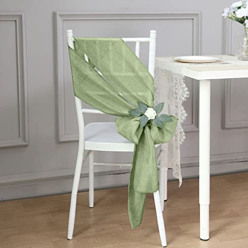 Tableclothsfactory 5 Pack | Sage Green Jute Faux Burlap Chair Sashes, Boho Chic Linen Decor - 6