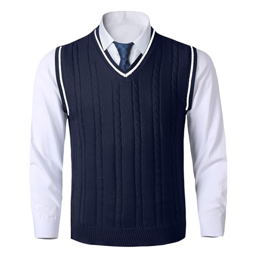 Abbigliamento Felpe Gilet Lavorato a Maglia Maschile Gilet Imbottito Senza Maniche con Scollo a V Cardigan Maglia (Navy, M)