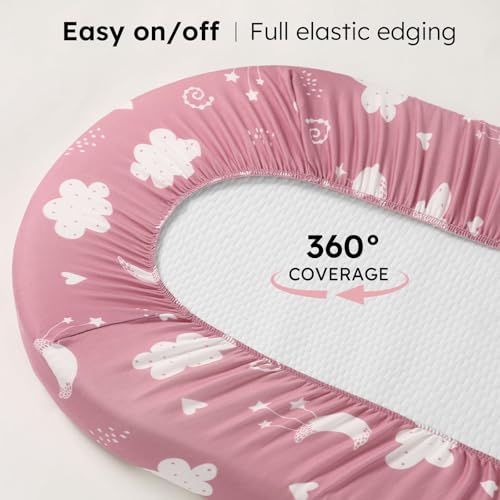 Image of Baby Bassinet Sheets, 3 Pack Fitted Bassinet Mattress Sheets, Compatible with Halo Bassinest Swivel Sleeper & Oval Hourglass Rectangle Mattress, Ultra Soft Pink Stars