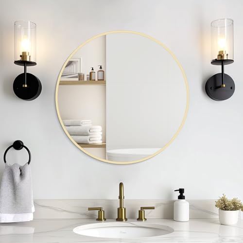 Image of WallBeyond 20 inch Round Mirror Gold Circle Wall Mirror for Bathroom with Metal Framed, Round Wall Mirror for Wall Decor, Vanity, Entryway Living Room