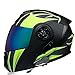 Bluetooth Casque Moto Modulable,Casque de Moto Intégré avec Double Visière,ECE Homologué Casques Intégral Flip-Up Modulables Homme et Femme,Casques Motocross Green,L=59~60cm