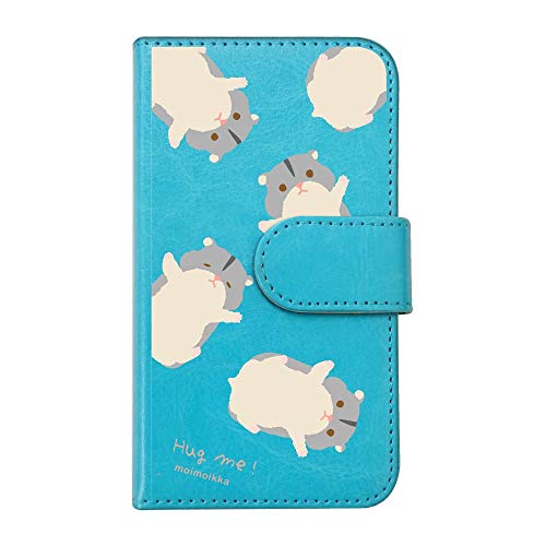 【moimoikka】 iPhone17 Pro Max アイフォン17プロマックス 対応 手帳型 スマホ ケース hug me ハムスター(総柄) アニマル 動物 キャラクター おしゃれ かわいい (カバー色ブルー) ダイアリータイプ 横開き カード収納