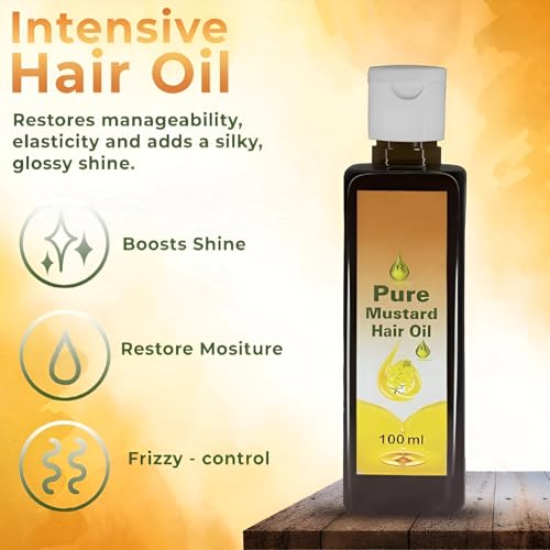 Image of MeeTo Mustard Hair Oil, Organic Hair Growth Oil, Cold Pressed Kacchi Ghani-Kolhu Herbes 100% Pure Mineral Oil Reduces Hair Fall & Dandruff, Damage Repair for Men, Women, 100ml