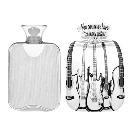 Never Have Too Many Guitars Bouillotte noire avec housse souple 2 l pour réchauffer les mains et les pieds