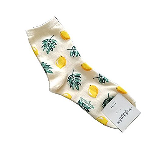 Srovfidy Chaussettes Chaussettes d'hiver en Tricot Chaussettes en Coton pour Femmes Chaussettes Fruits Motif (Lemon A)