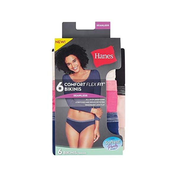 Hanes-Womens-Comfort-Flex-Fit-Seamless-Bikini-Underwear-6-Pack Hanes Pack, ComfortFlex Fit Panties, Seamless Underwear for Women, 6-Pack, Assorted Colors, Medium