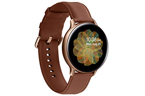 Image of Samsung Galaxy Watch Active 2 (Bluetooth, 44 mm) - Gold, Steel Dial, Leather Straps